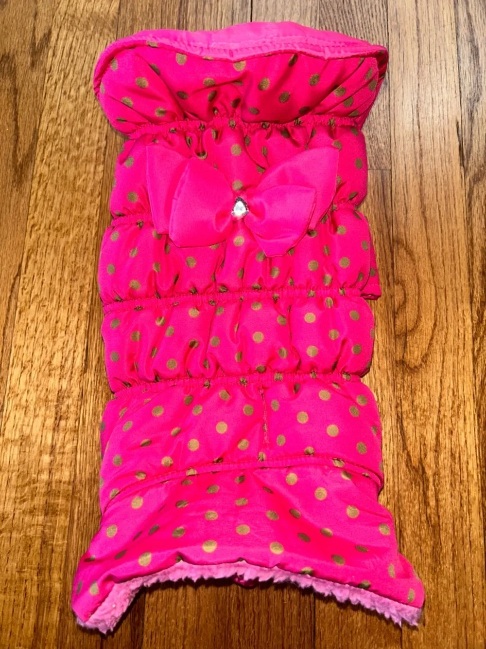 Small Dog Hot Pink Polka Dot Puffer Vest with Bow - NEW